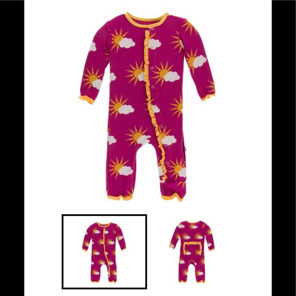 KicKee Pants Berry Partial Sun Ruffle Footie PJs - Picture 1 of 4